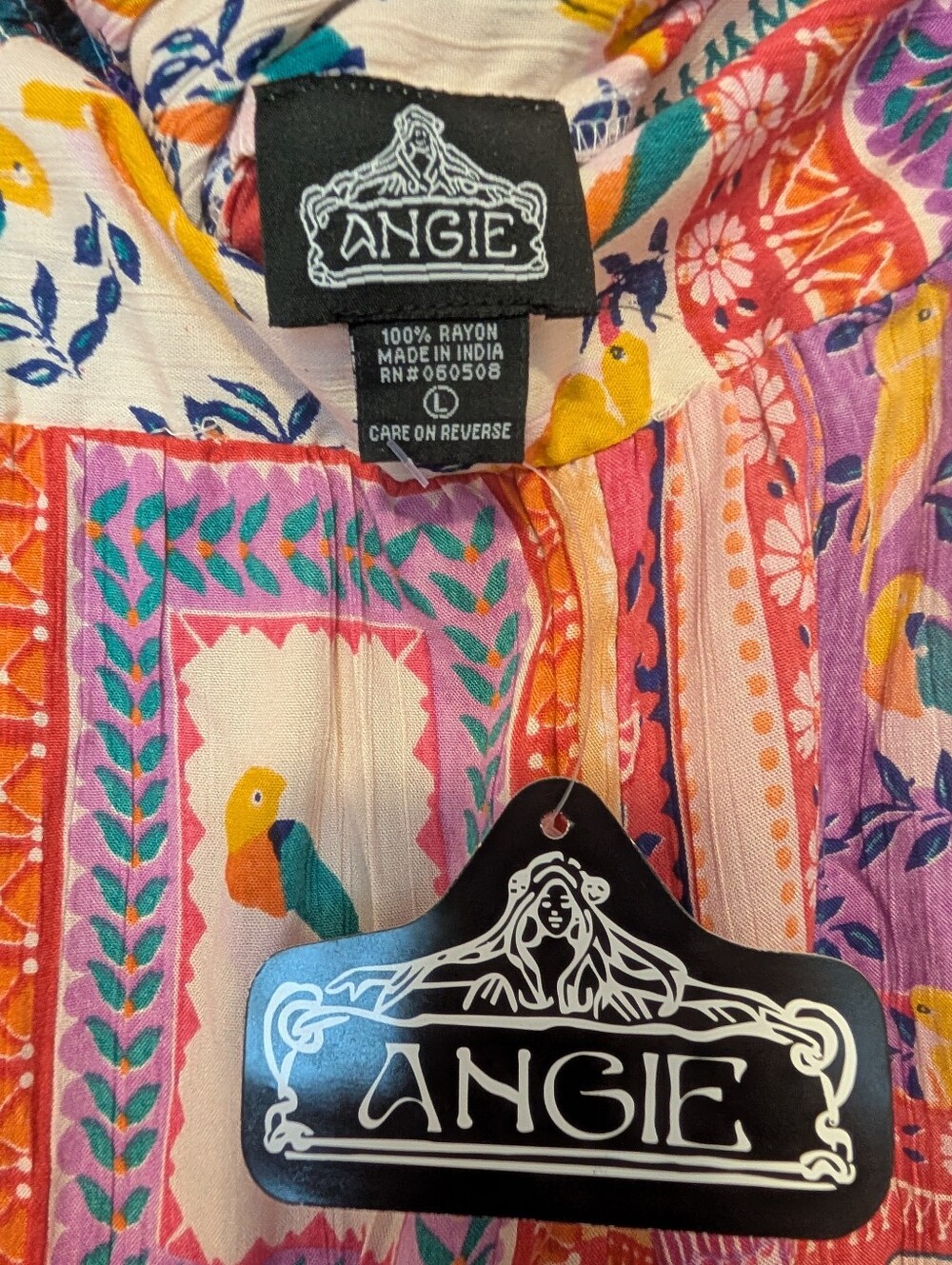 Angie Pink Purple Orange Teal Boho Print Wide Leg, L